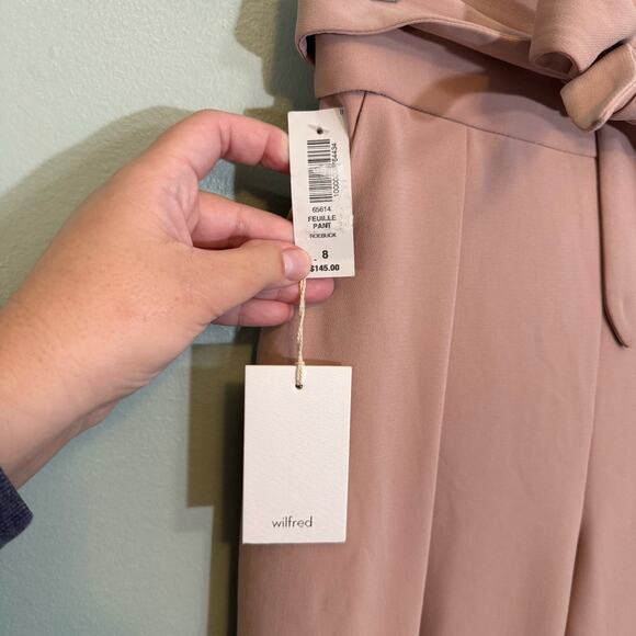 Aritzia Wilfred Feuille Pants Womens 7 Roebuck Pink Straight Leg Belted Pleated - Picture 7 of 11